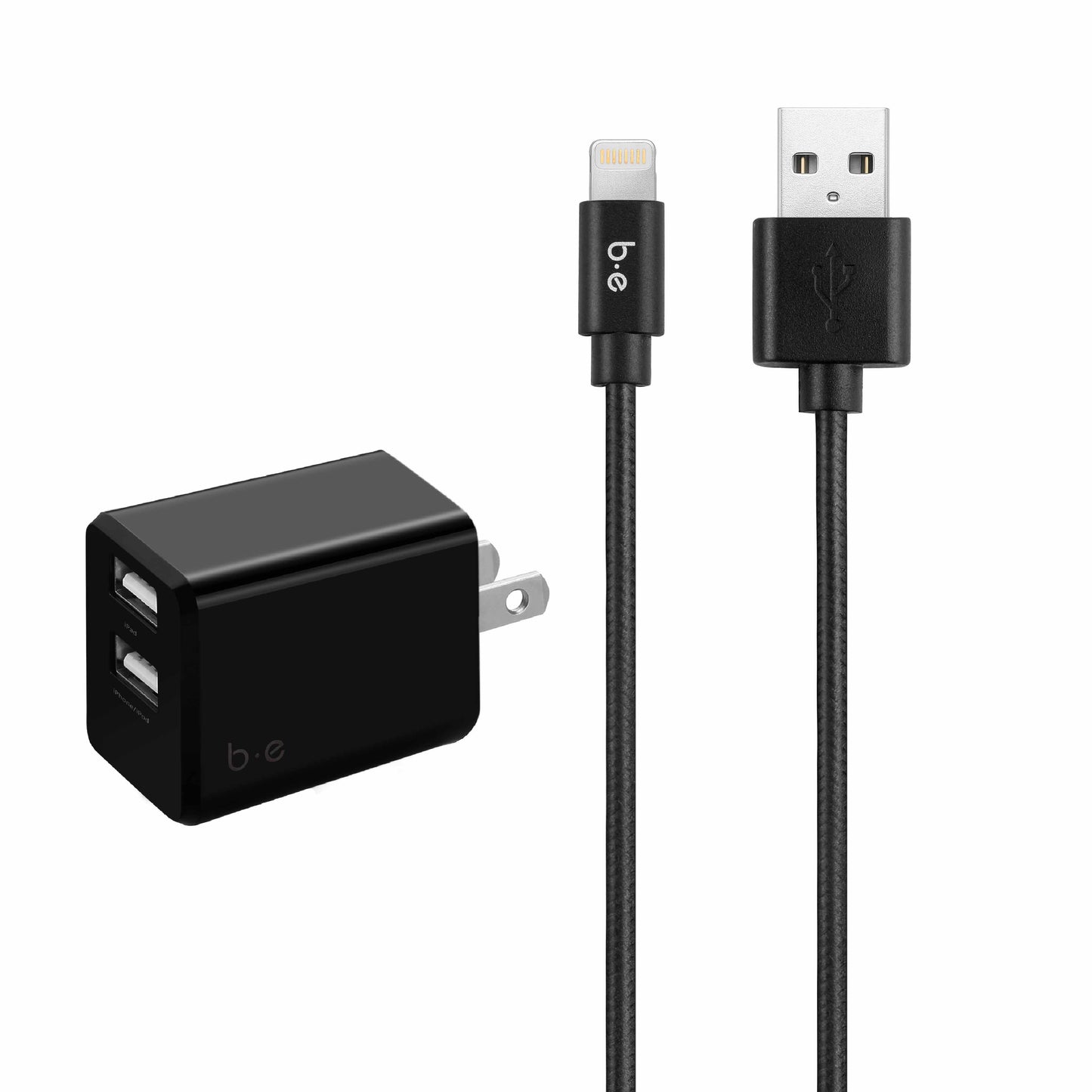 Wall Charger Dual USB 3.4A with Lightning Cable Black