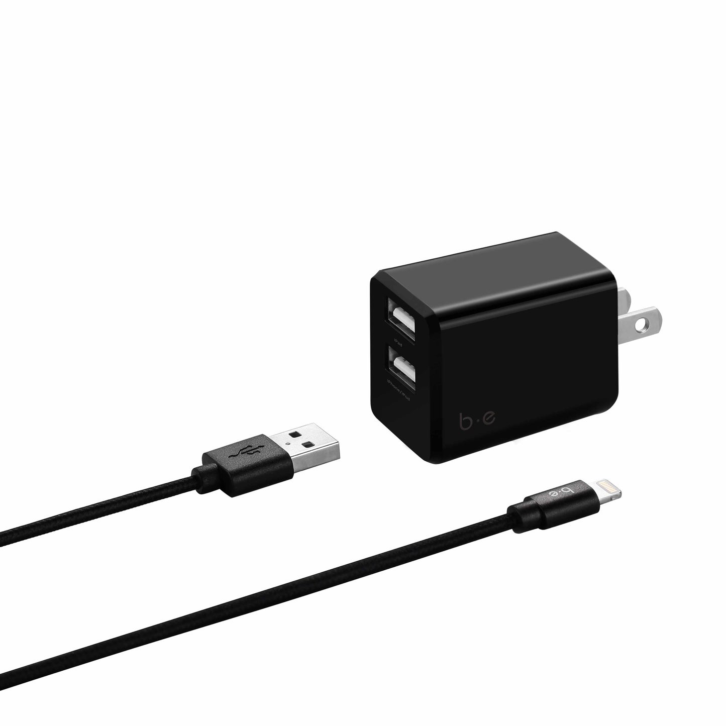 Wall Charger Dual USB 3.4A with Lightning Cable Black