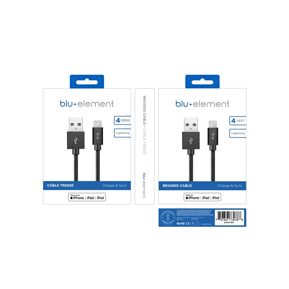 Braided Charge/Sync Lightning to USB-A Cable 4ft Black