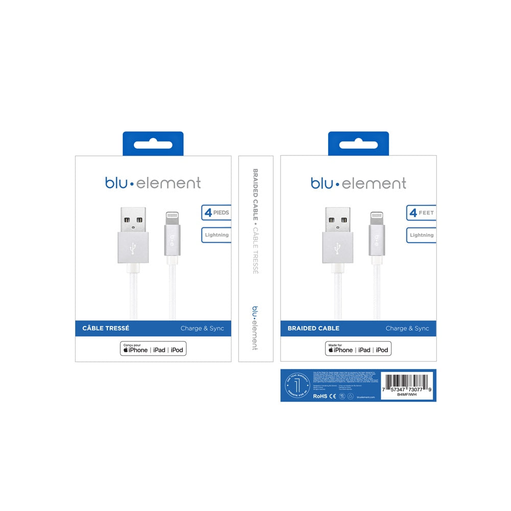 Braided Charge/Sync Lightning to USB-A Cable 4ft White