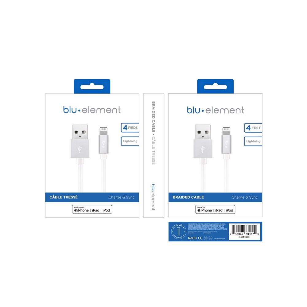Braided Charge/Sync Lightning to USB-A Cable 4ft White