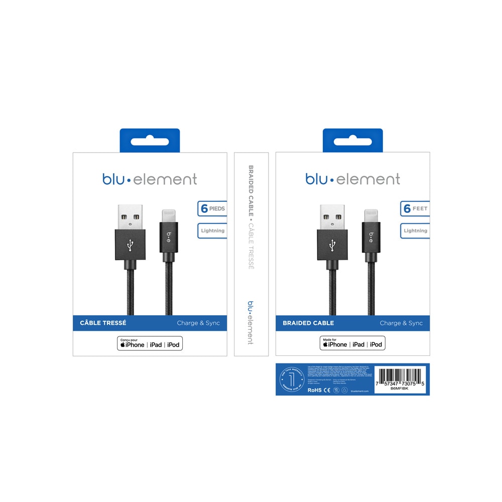 Braided Charge/Sync Lightning to USB-A Cable 6ft Black