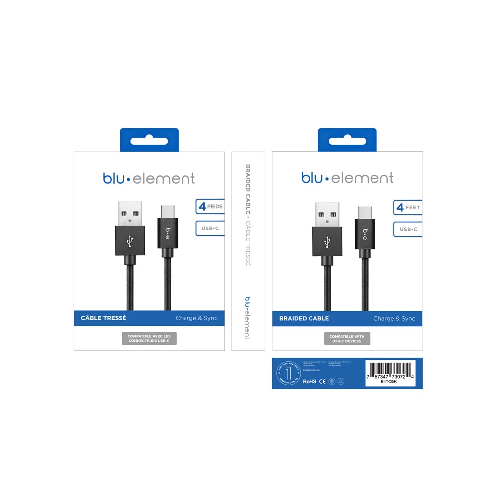 Braided Charge/Sync USB-C to USB-A Cable 4ft Black