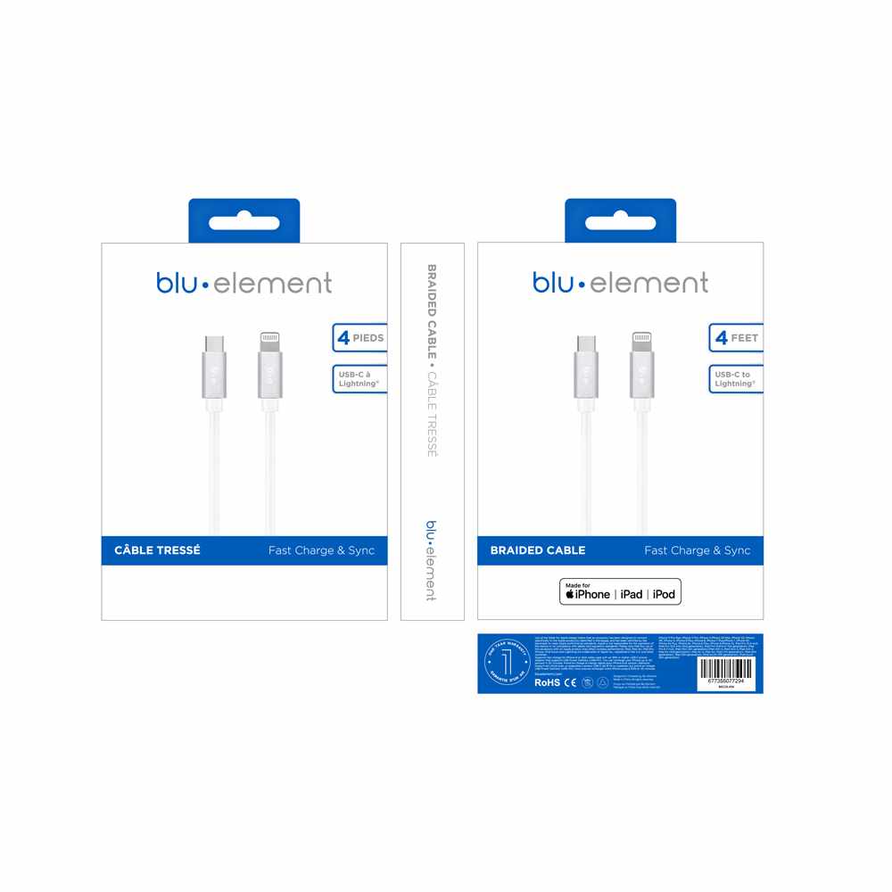 Braided Charge/Sync USB-C to Lightning Cable 4ft White