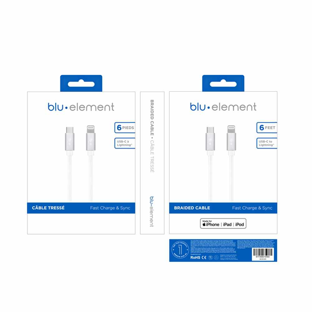 Braided Charge/Sync USB-C to Lightning Cable 6ft White