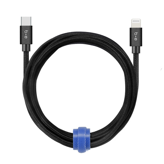 Braided Charge/Sync USB-C to Lightning Cable 10ft Black