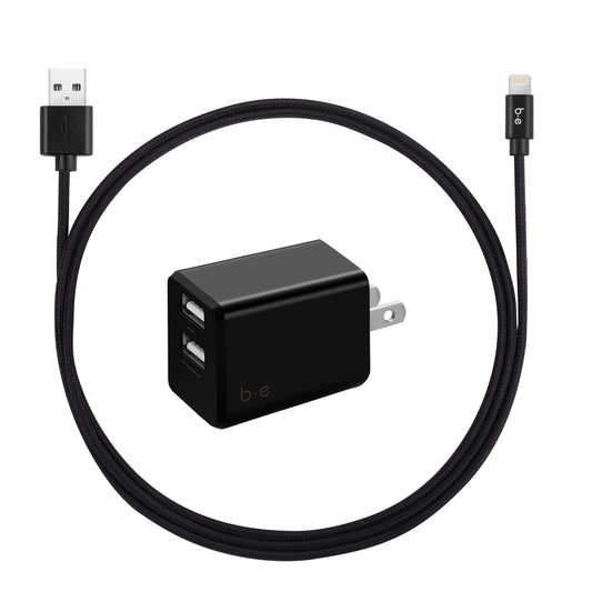 Wall Charger Dual USB 3.4A with Lightning Cable Black