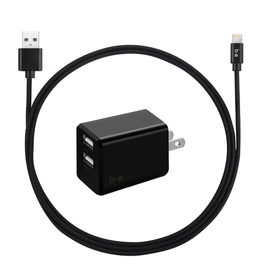 Wall Charger Dual USB 3.4A with Lightning Cable Black Wall Chargers Blu Element 